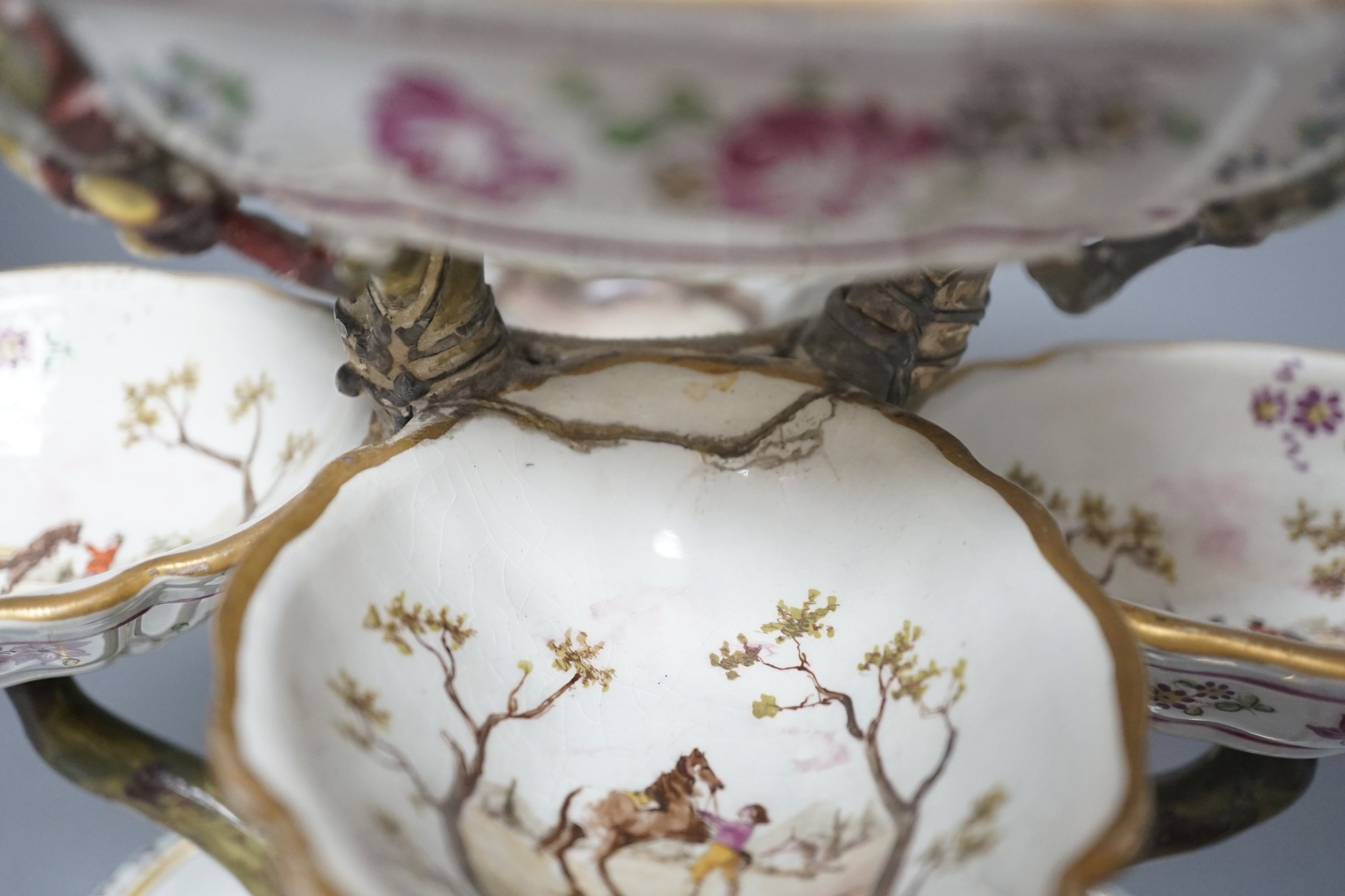 A 19th century Stebner faience four branch epergne, 21 cms high.